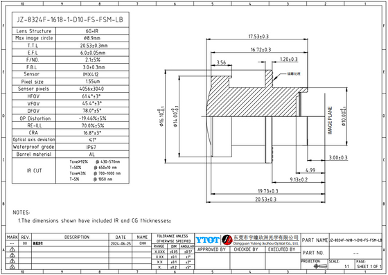 6mm Focal Length 2/3MP HD ADAS Camera Lens Wide-Angle Fisheye Lens Ø8.9 Max Image Height
