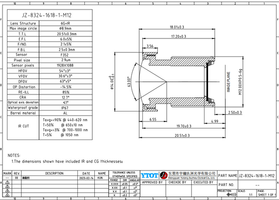 6mm Focal Length 2/3MP HD ADAS Camera Lens Wide-Angle Fisheye Lens Ø8.9 Max Image Height
